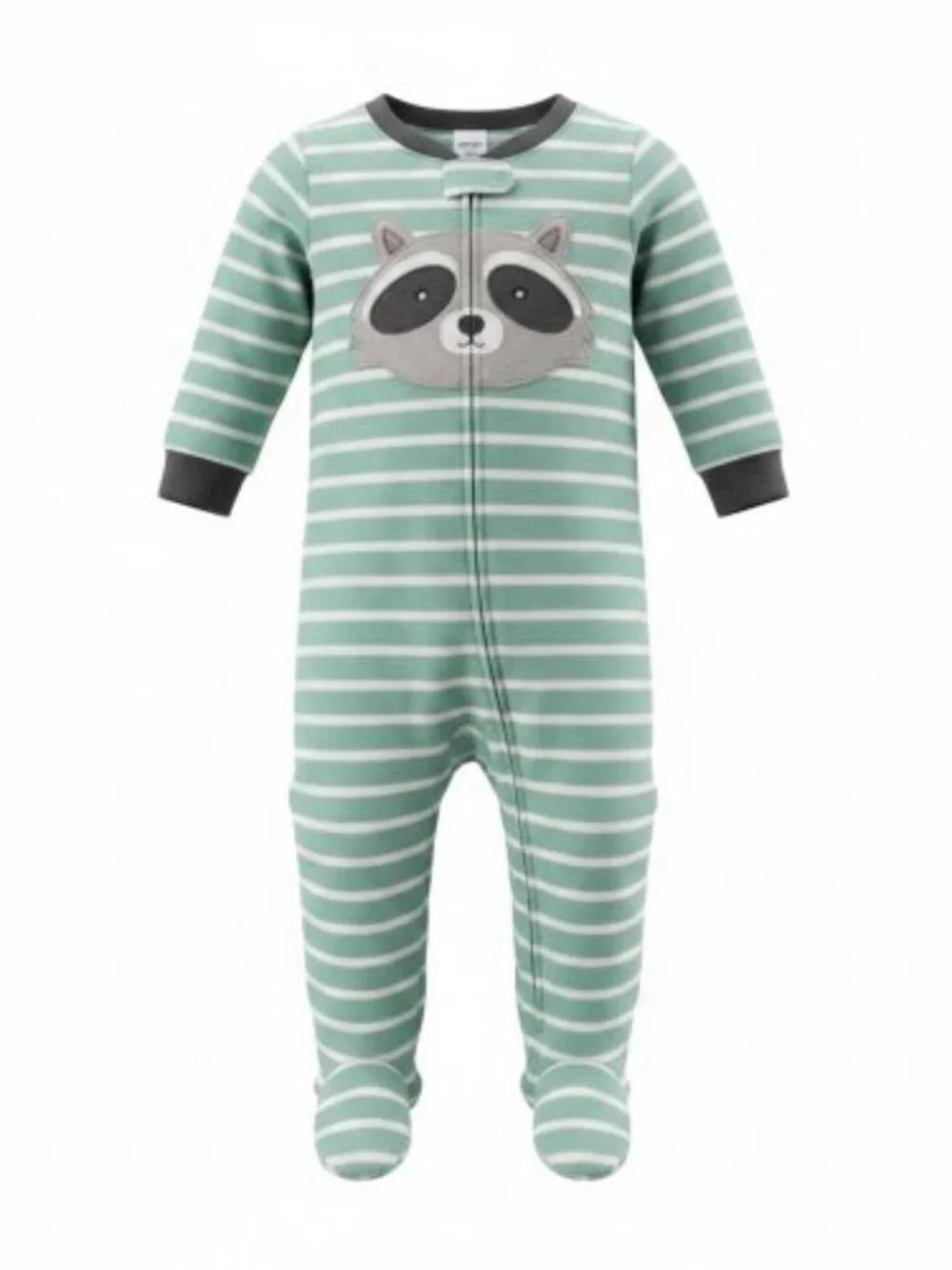 CARTER'S Green Striped Raccoon Face Fleece Blanket Sleeper Pajamas Boys Size 4T